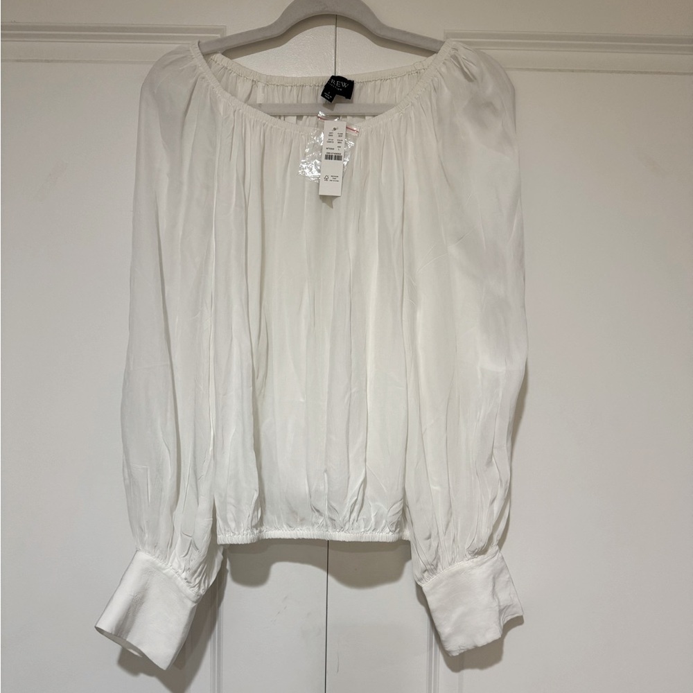 J. Crew Collection sheer gathered top in white size Large NWT CA613 - Picture 6 of 10